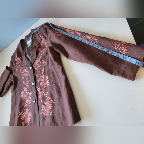 Victor Costa Women's Linen Blend Floral Embroidered Brown Blaze L - Picture 12 of 12